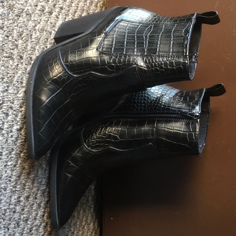 ASOS black faux snake skin ankle boots
